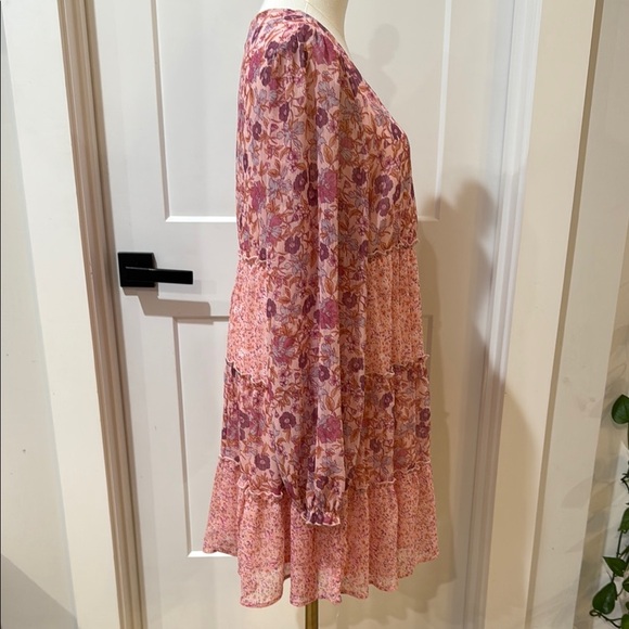 Allison & Kelly Size S Floral Pink Long Sleeve Plunge Sundress - Picture 5 of 5